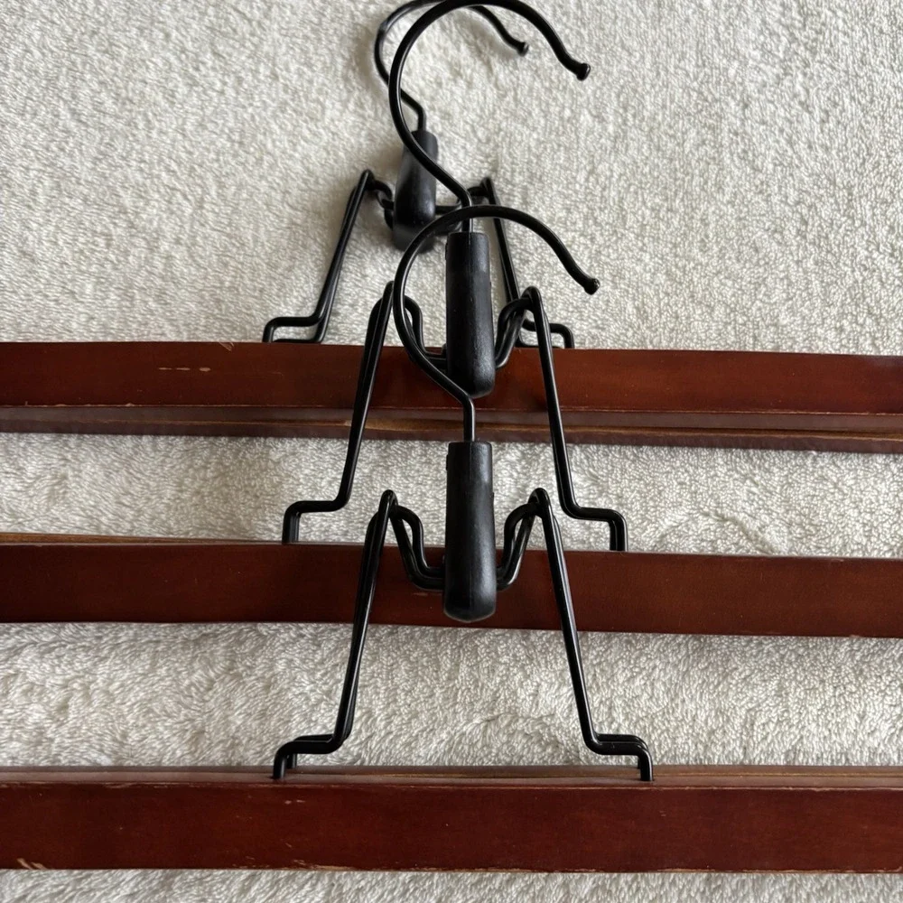 Wooden Pant / Skirt Hangers (Lot of 3) Vintage‎ Metal C-hook   11